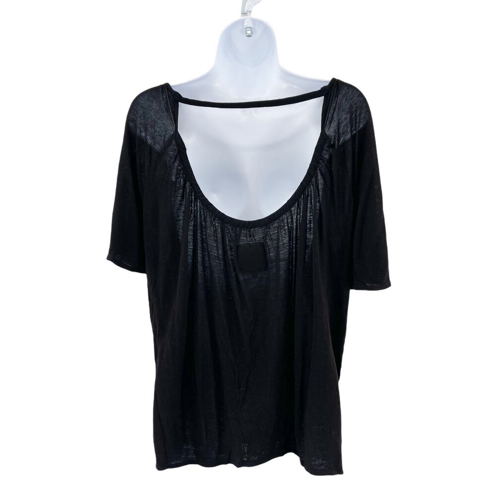 CHASER Slub Knit Blouse Ruched Neck Back Strap Black Small NEW